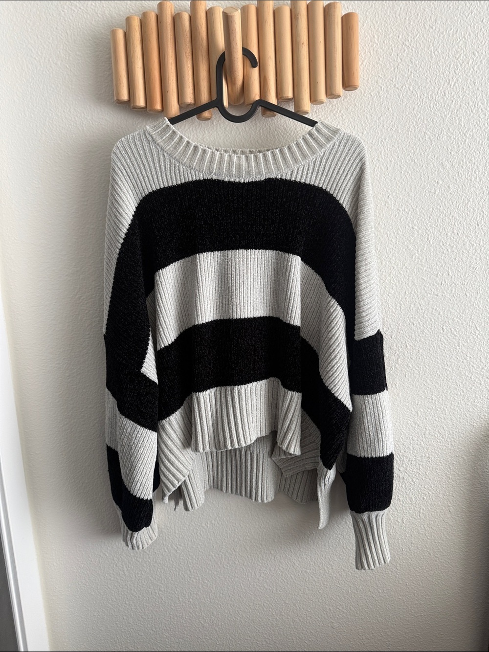 Altar'd State Oversized Black and White Striped Crewneck Sweater